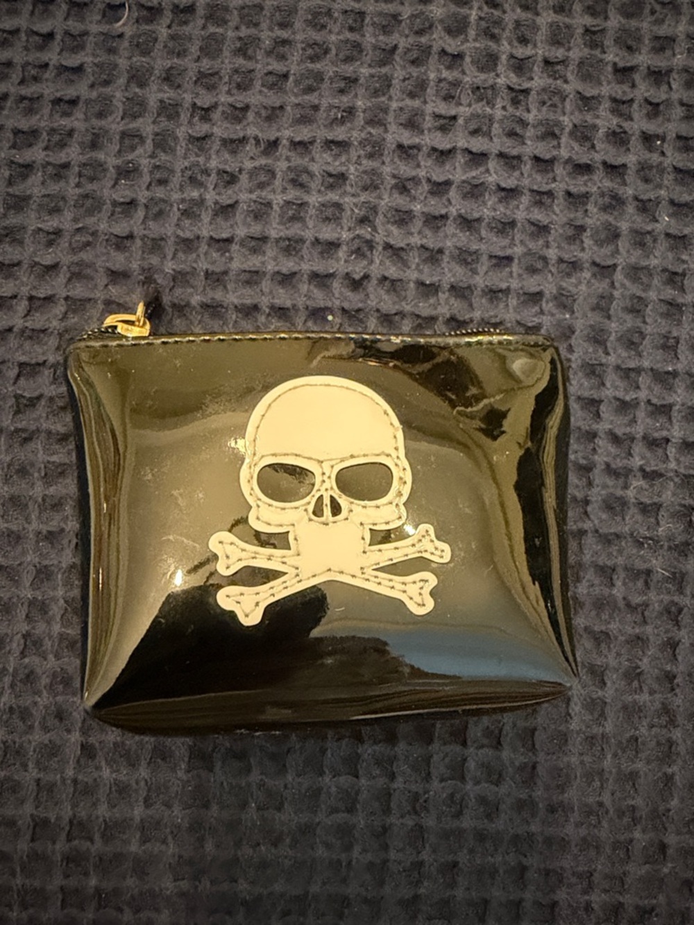 Skull Accent Black Patent Cosmetic Bag